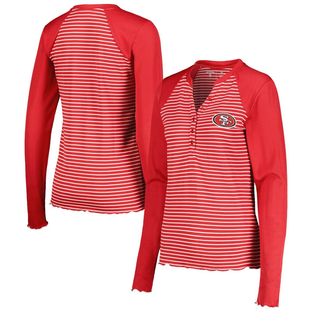San Francisco 49ers Antigua Women's Maverick Waffle Henley Long Sleeve T-Shirt Scarlet