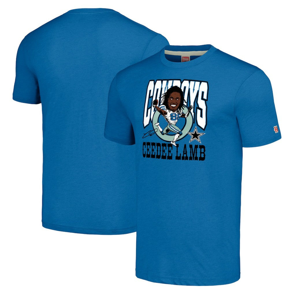 CeeDee Lamb Dallas Cowboys Homage Unisex Caricature Player Tri-Blend T-Shirt Royal