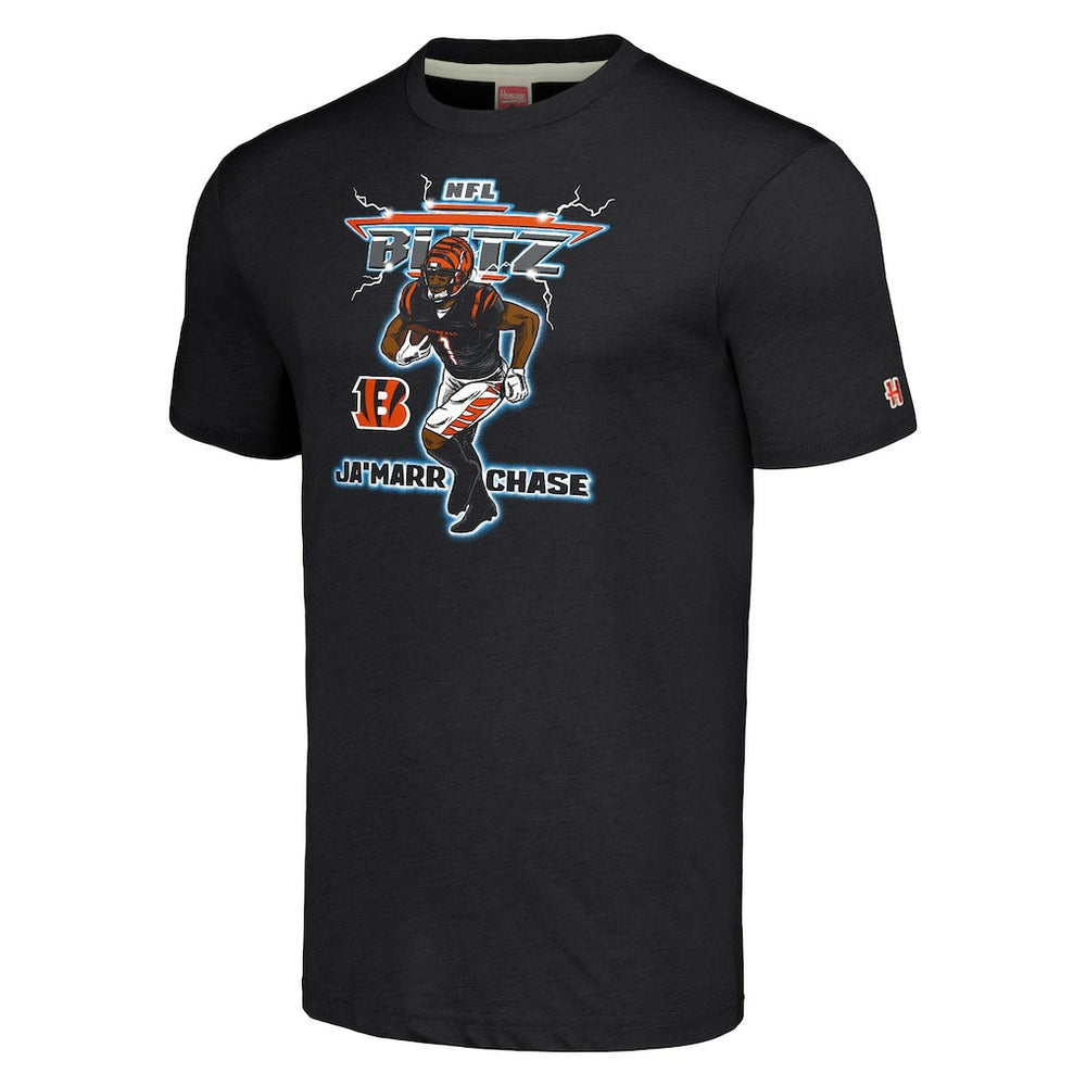 Ja'Marr Chase Cincinnati Bengals Homage Unisex NFL Blitz Player Tri-Blend T-Shirt Heathered Charcoal