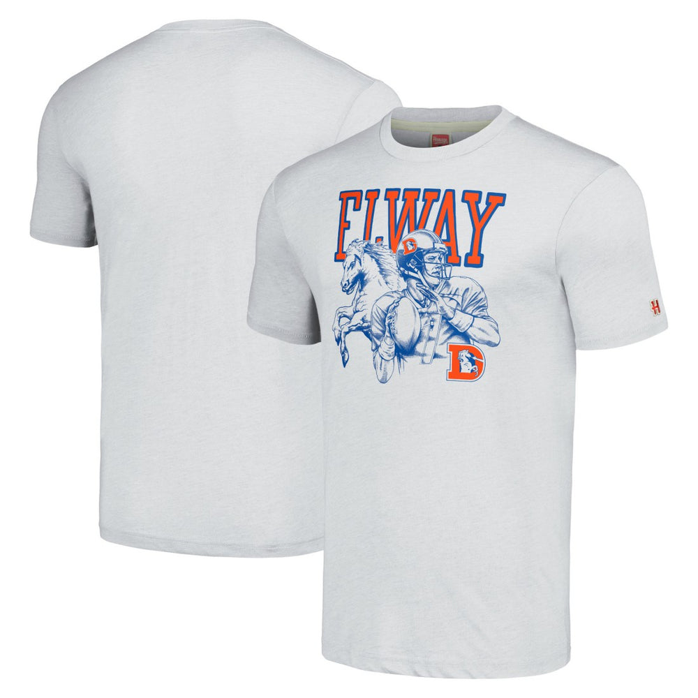 John Elway Denver Broncos Homage Unisex Unisex Caricature Retired Player Tri-Blend T-Shirt Ash