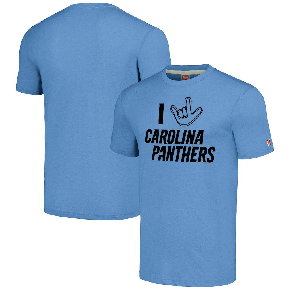 Carolina Panthers Homage Unisex The NFL ASL Collection by Love Sign Tri-Blend T-Shirt Light Blue