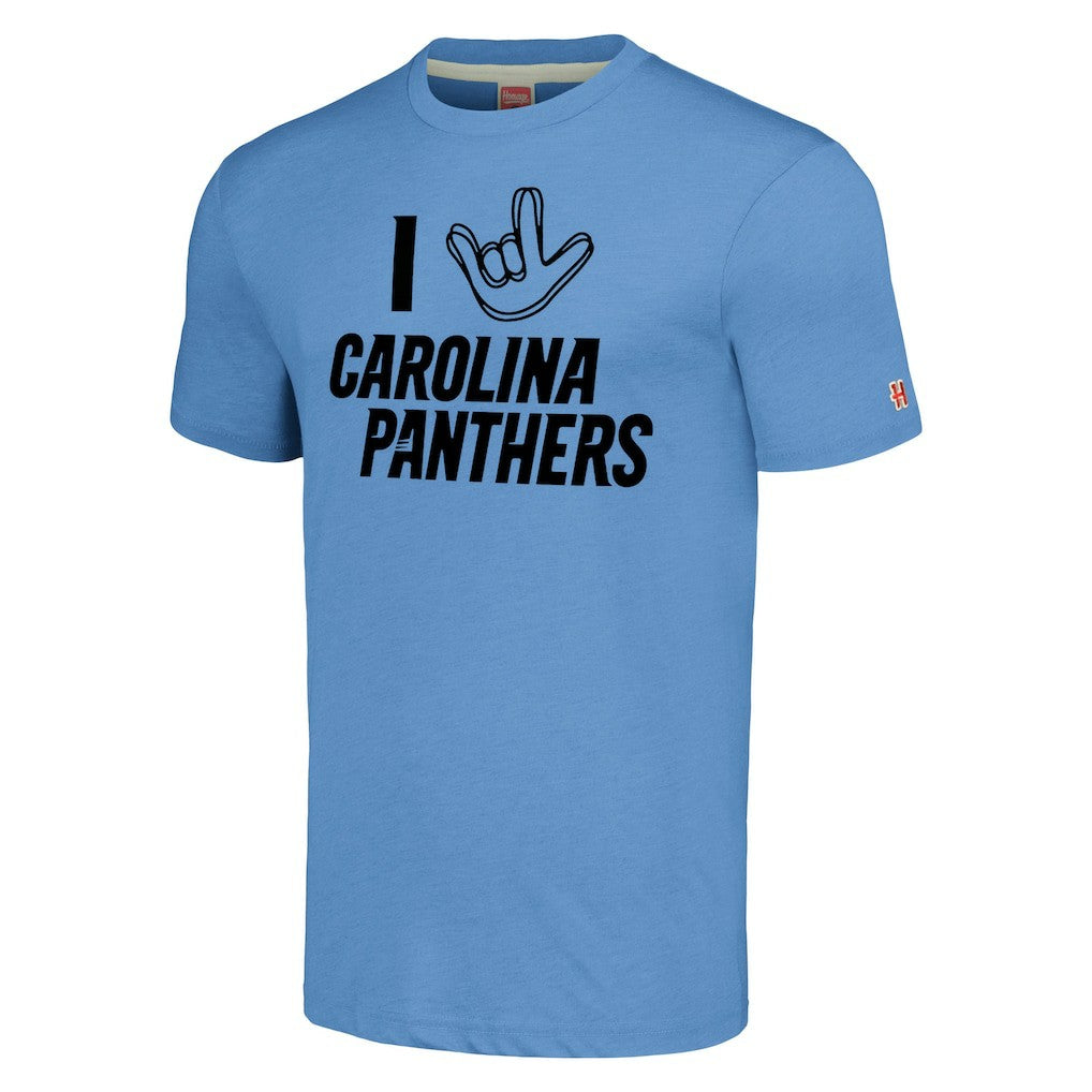 Carolina Panthers Homage Unisex The NFL ASL Collection by Love Sign Tri-Blend T-Shirt Light Blue