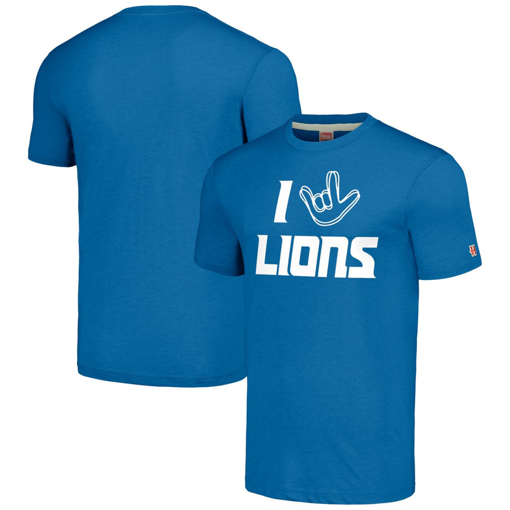 Detroit Lions Homage Unisex The NFL ASL Collection by Love Sign Tri-Blend T-Shirt Blue