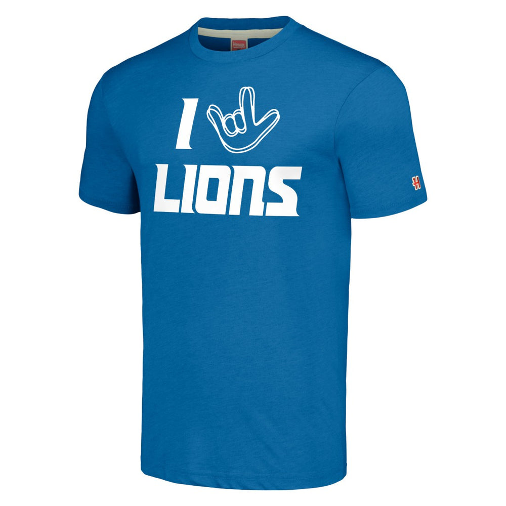 Detroit Lions Homage Unisex The NFL ASL Collection by Love Sign Tri-Blend T-Shirt Blue