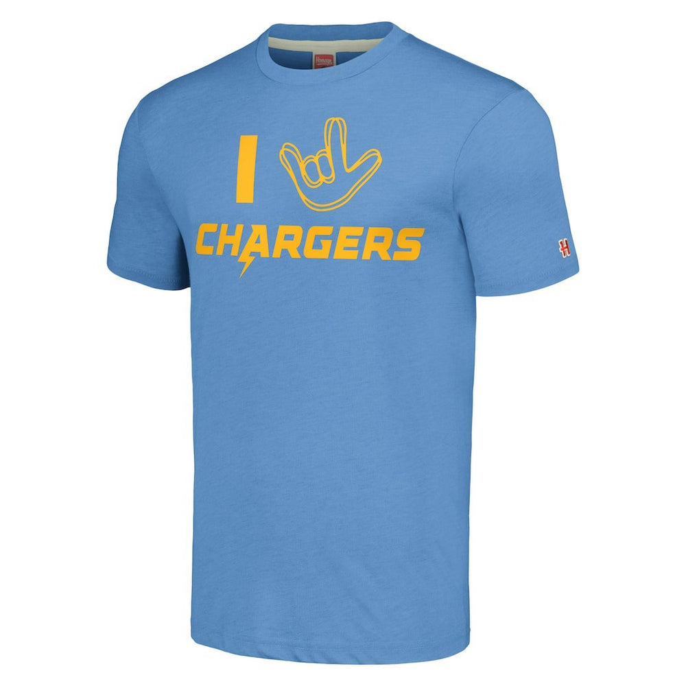 Los Angeles Chargers Homage Unisex The NFL ASL Collection by Love Sign Tri-Blend T-Shirt Powder Blue