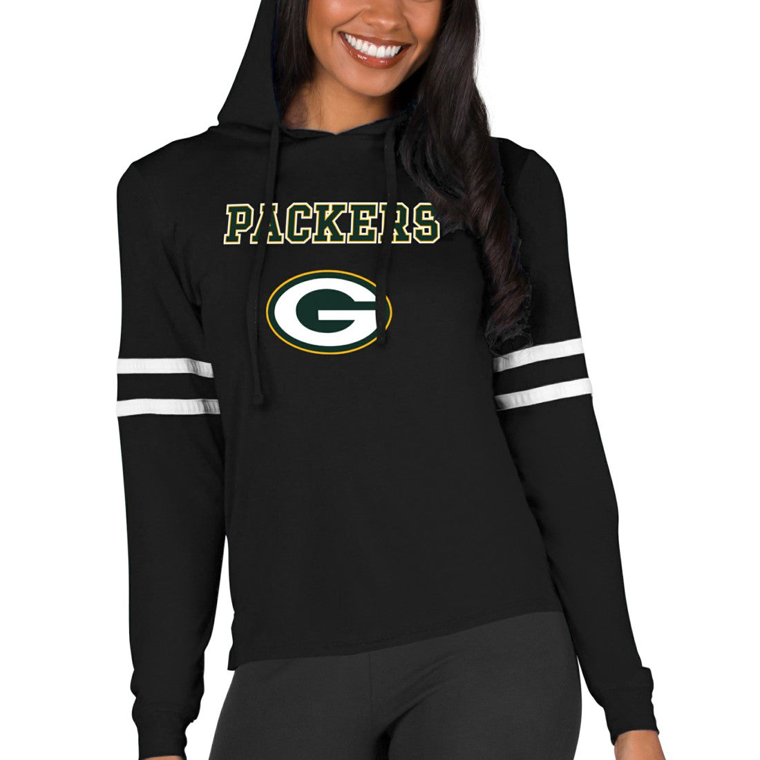 Green Bay Packers Concepts Sport Women's Marathon Lightweight Lounge Pullover Hoodie Black