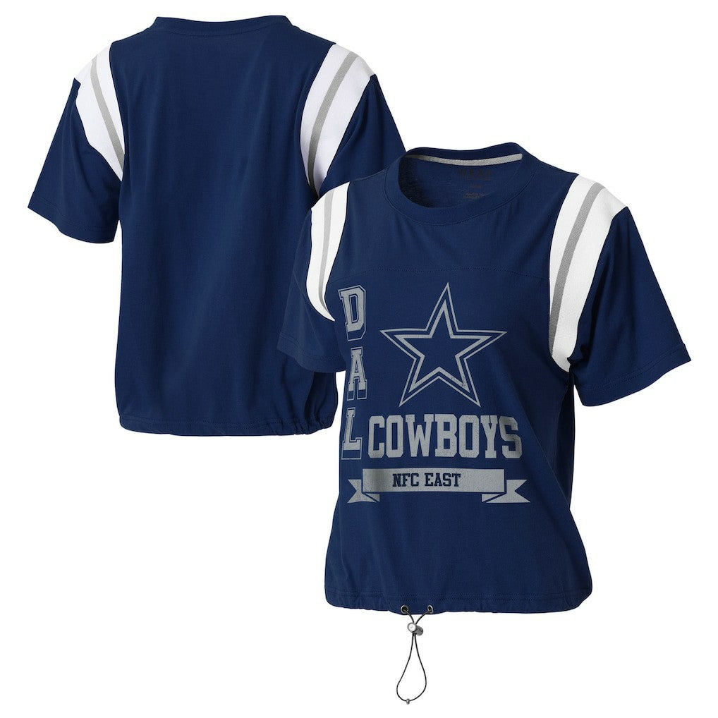 Dallas Cowboys WEAR by Erin Andrews Women's Cinched Colorblock T-Shirt Navy