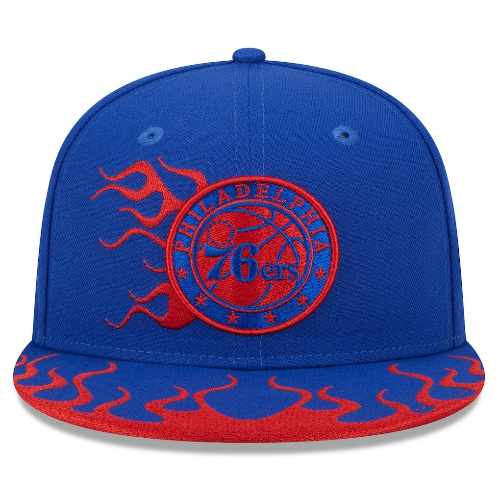 Philadelphia 76ers Rally Drive Flames 9FIFTY Snapback Hat Royal | New Era for sale