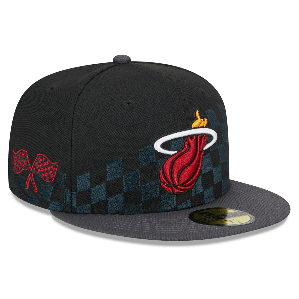 Miami Heat Rally Drive Checkerboard 59FIFTY Crown Fitted Hat Black | New Era