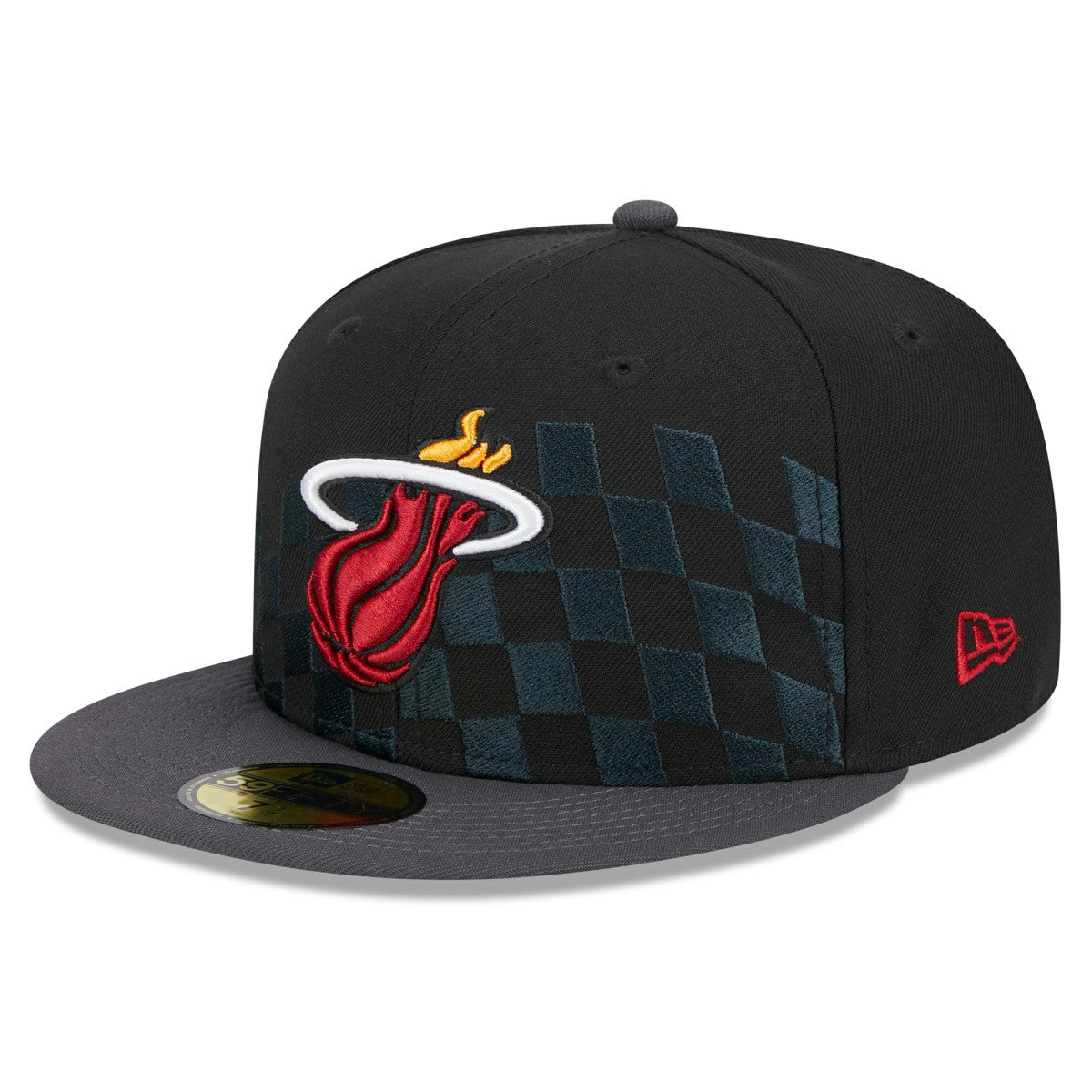 Miami Heat Rally Drive Checkerboard 59FIFTY Crown Fitted Hat Black | New Era