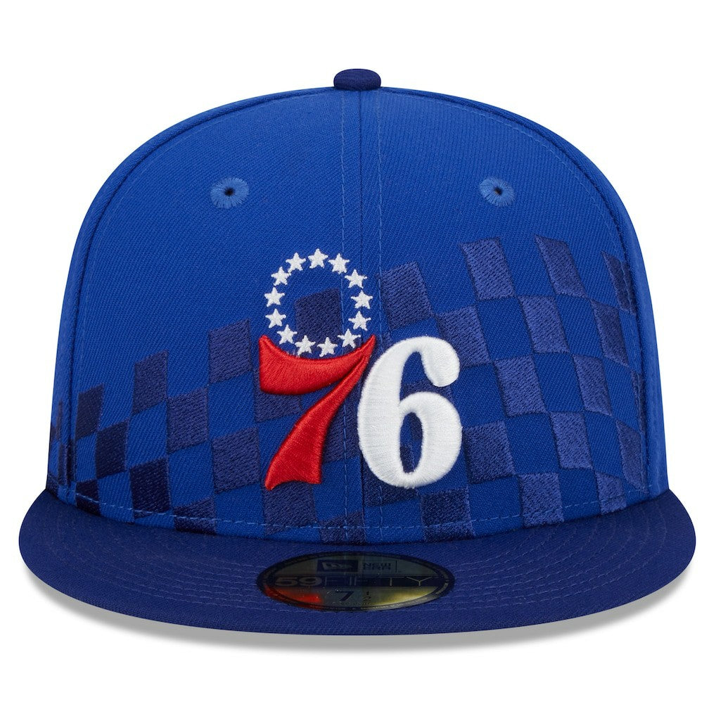 Philadelphia 76ers Rally Drive Checkerboard 59FIFTY Crown Fitted Hat Royal | New Era for sale