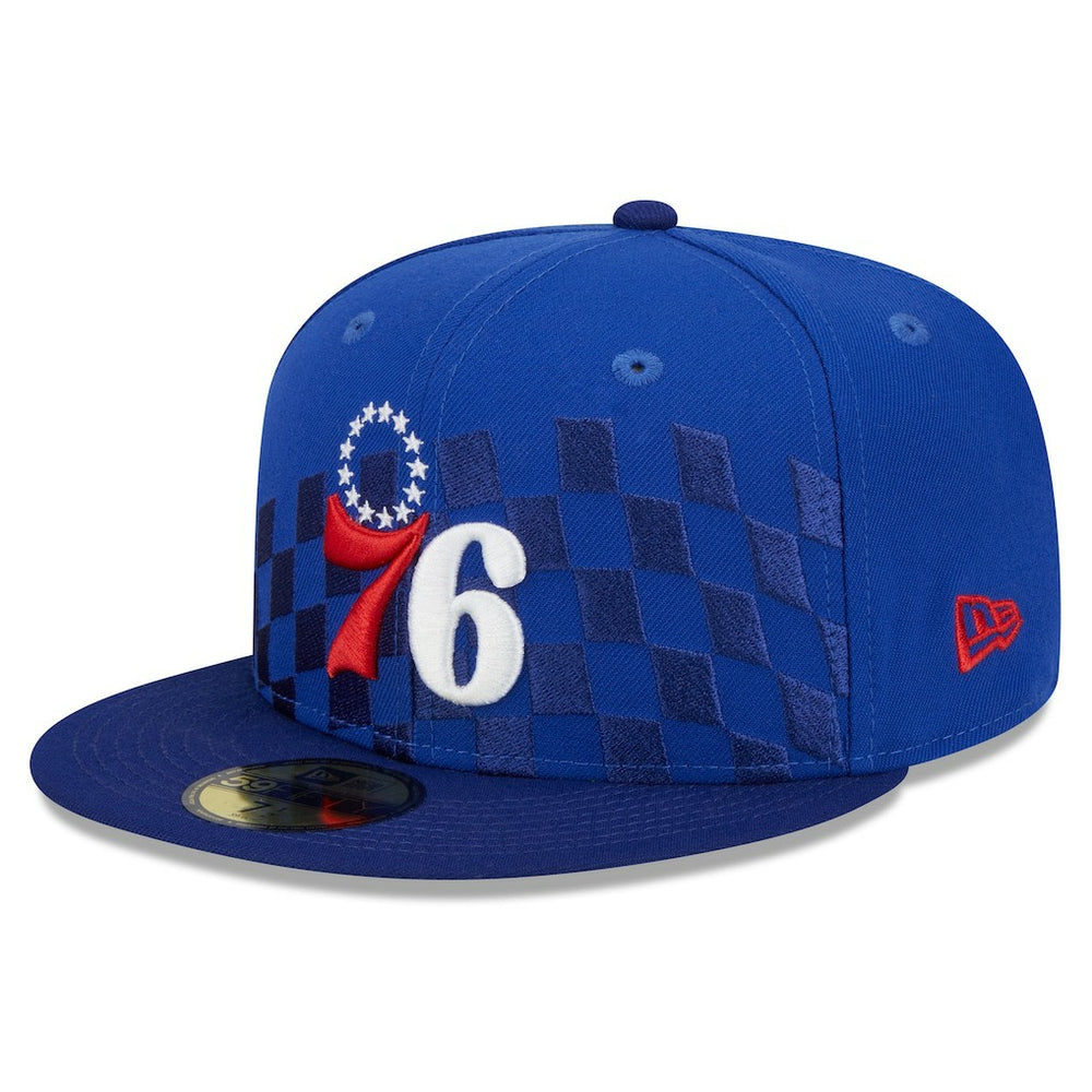 Philadelphia 76ers Rally Drive Checkerboard 59FIFTY Crown Fitted Hat Royal | New Era for sale