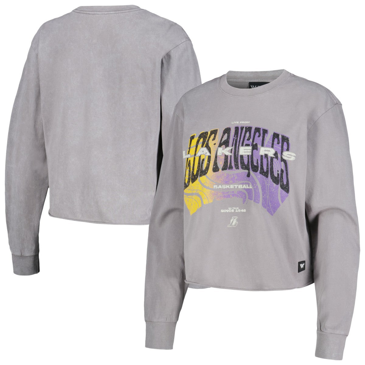 Los Angeles Lakers The Wild Collective Women's Band Cropped Long Sleeve T-Shirt Gray