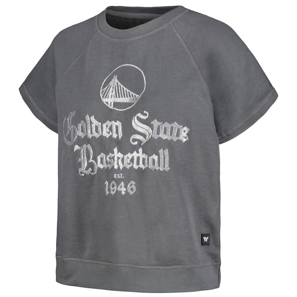 Golden State Warriors The Wild Collective Women's Embroidered Fleece Raglan Short Sleeve Pullover Sweatshirt Gray
