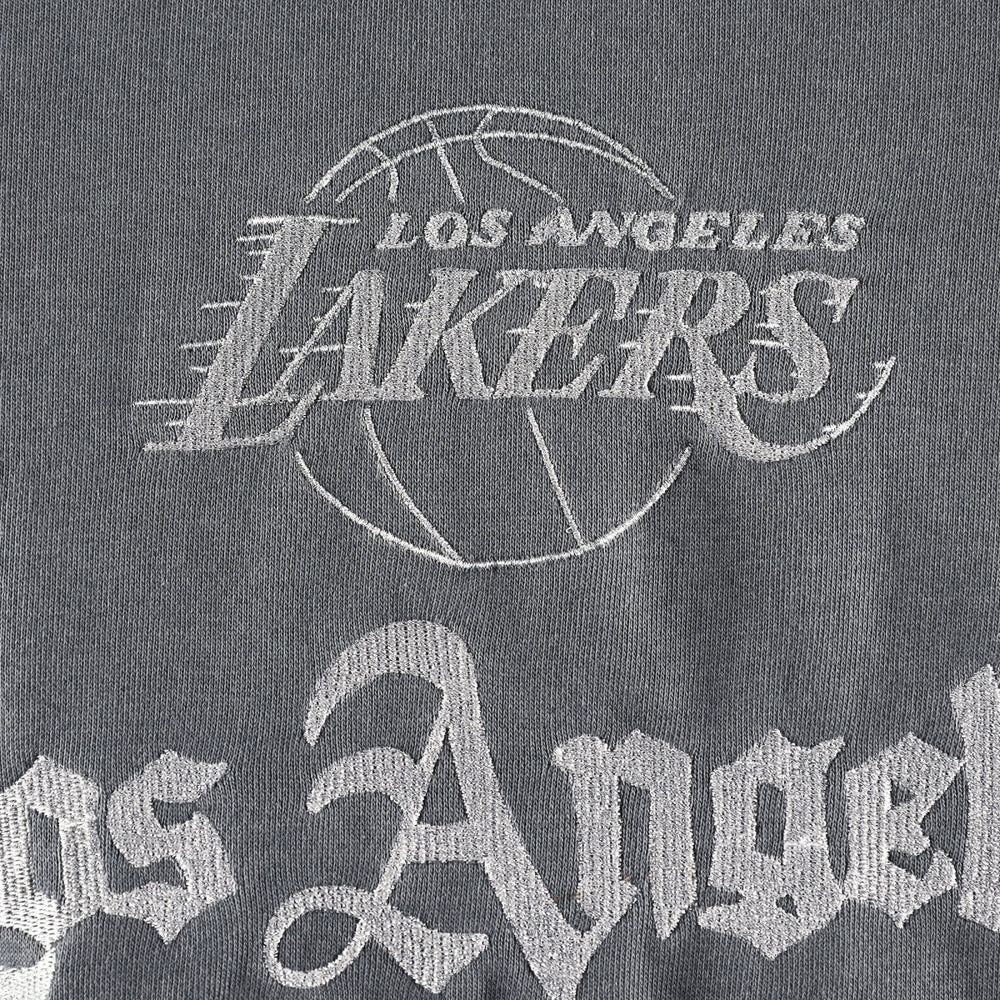 Los Angeles Lakers The Wild Collective Women's Embroidered Fleece Raglan Short Sleeve Pullover Sweatshirt Gray