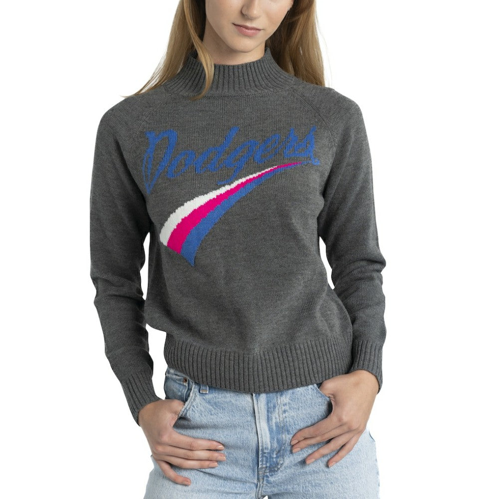 Los Angeles Dodgers Lusso Women's Serena Raglan Pullover Sweater - Gray - MLB Online
