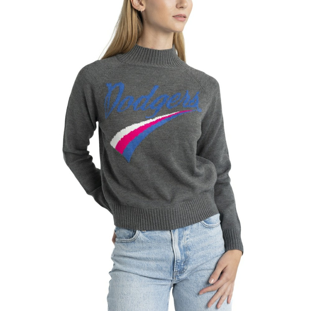 Los Angeles Dodgers Lusso Women's Serena Raglan Pullover Sweater - Gray - MLB Online
