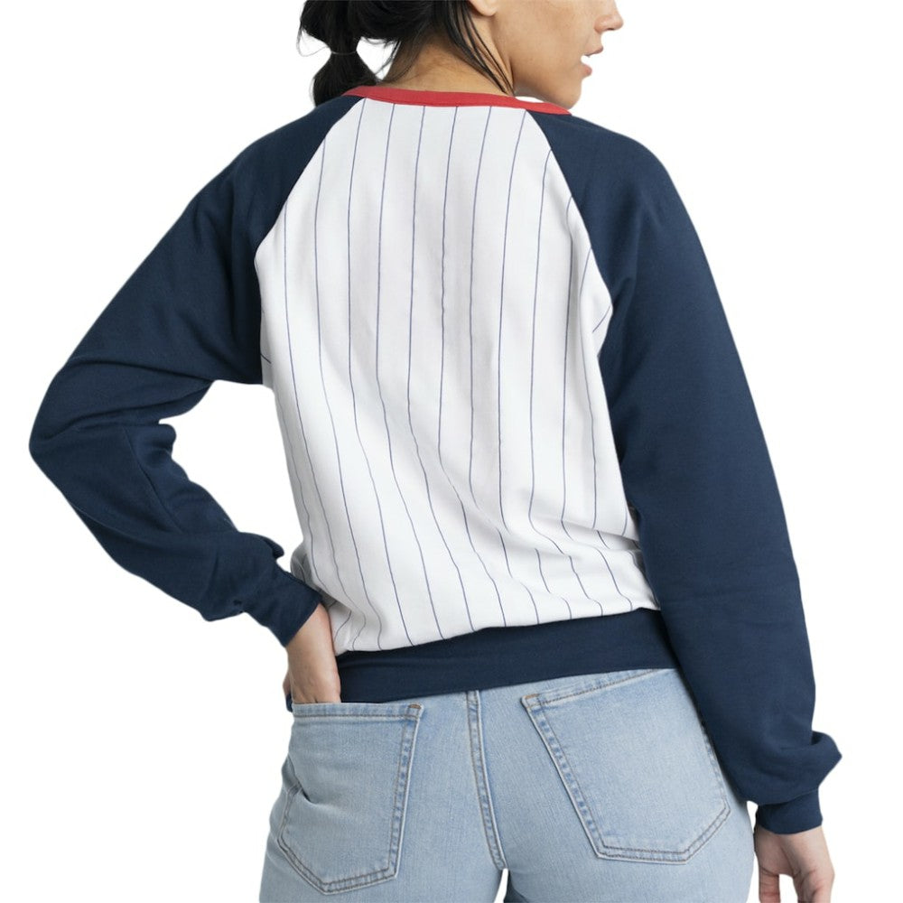 Boston Red Sox Lusso Women's Mack Fleece V-Neck Pullover Top - White/Navy - MLB Lifestyle