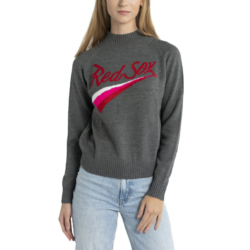 Boston Red Sox Lusso Women's Serena Raglan Pullover Sweater - Gray - MLB Lifestyle