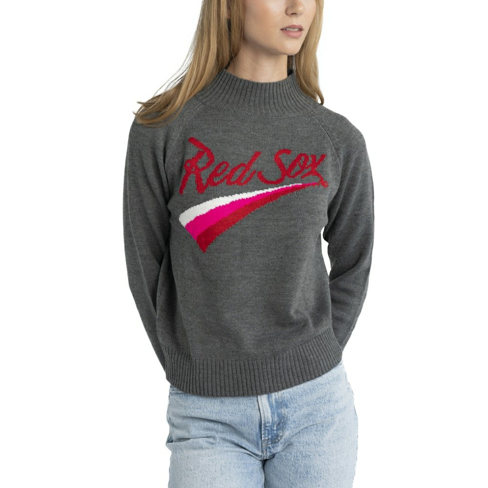 Boston Red Sox Lusso Women's Serena Raglan Pullover Sweater - Gray - MLB Lifestyle