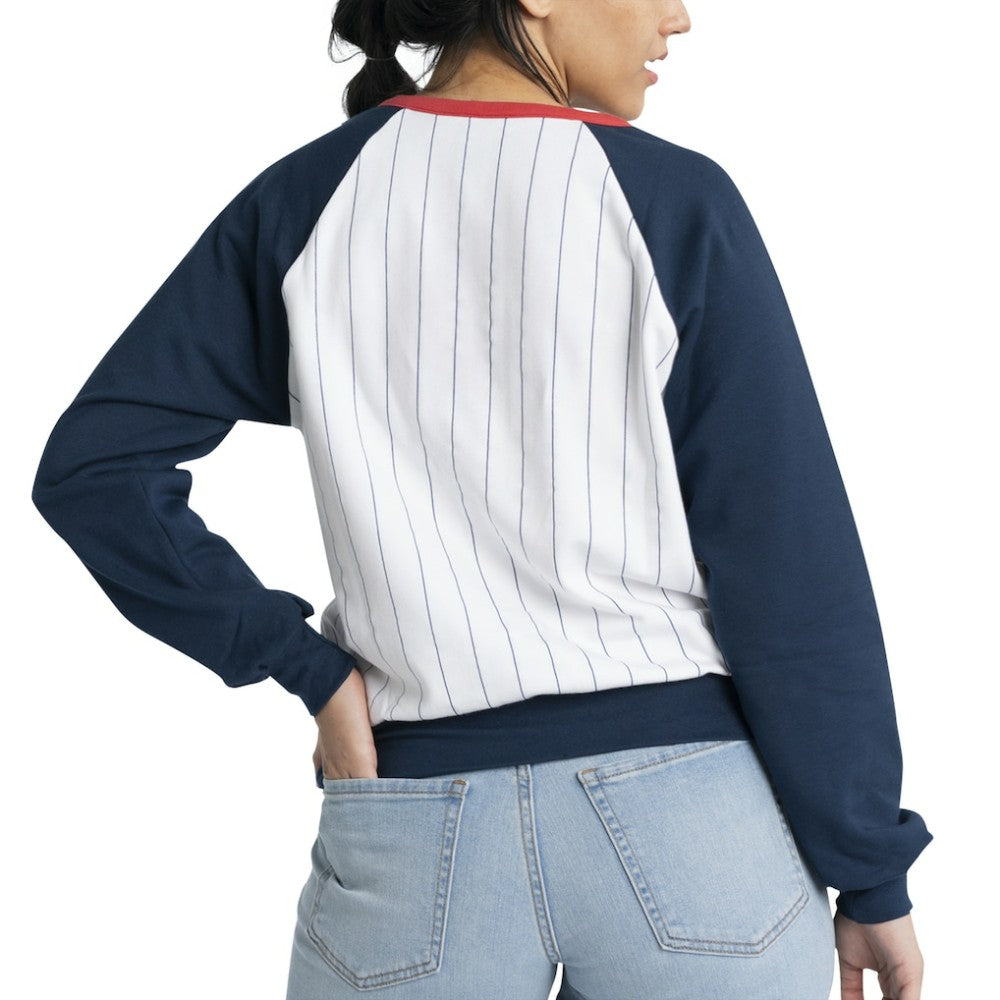 St. Louis Cardinals Lusso Women's Mack Fleece V-Neck Pullover Top - White/Navy - MLB on Sale