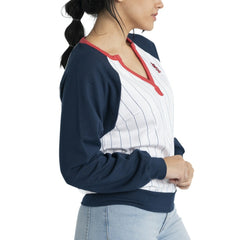 St. Louis Cardinals Lusso Women's Mack Fleece V-Neck Pullover Top - White/Navy - MLB on Sale