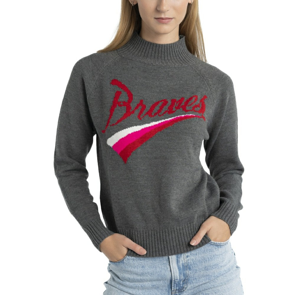 Atlanta Braves Lusso Women's Serena Raglan Pullover Sweater - Gray - MLB on Sale