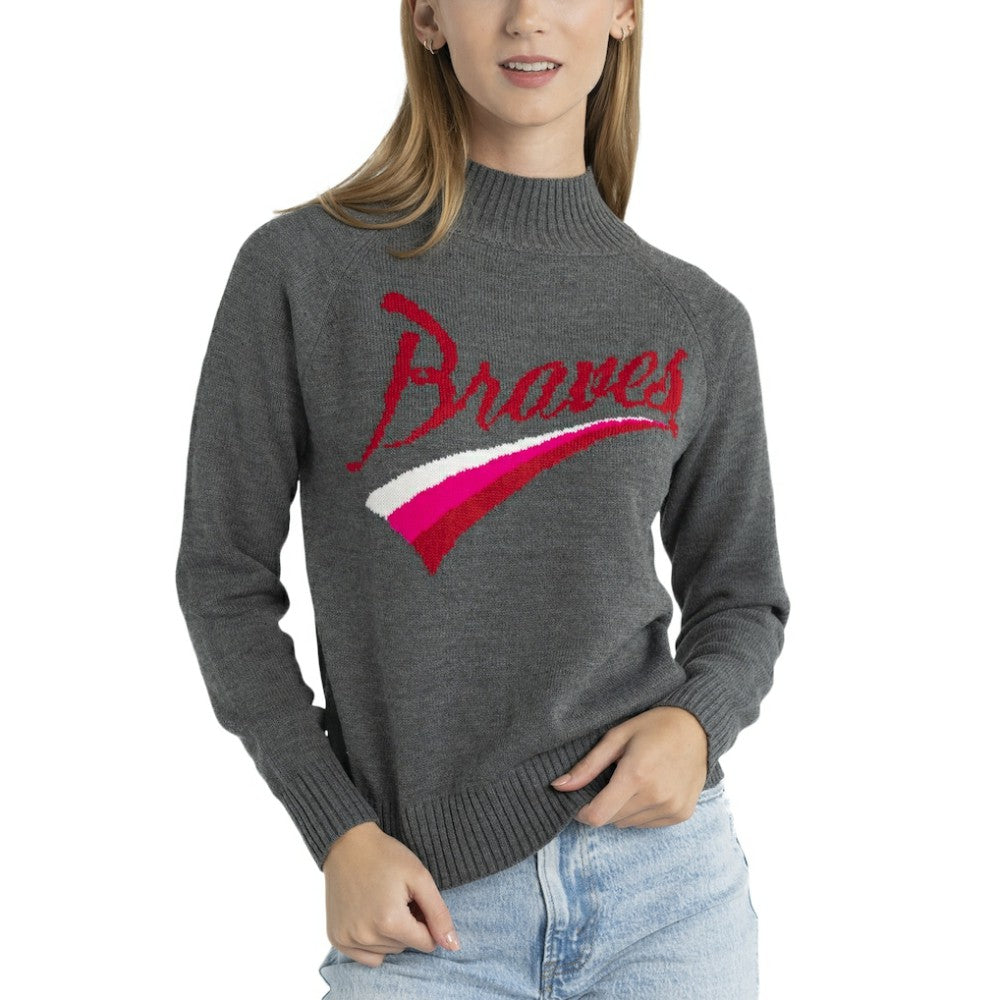 Atlanta Braves Lusso Women's Serena Raglan Pullover Sweater - Gray - MLB on Sale
