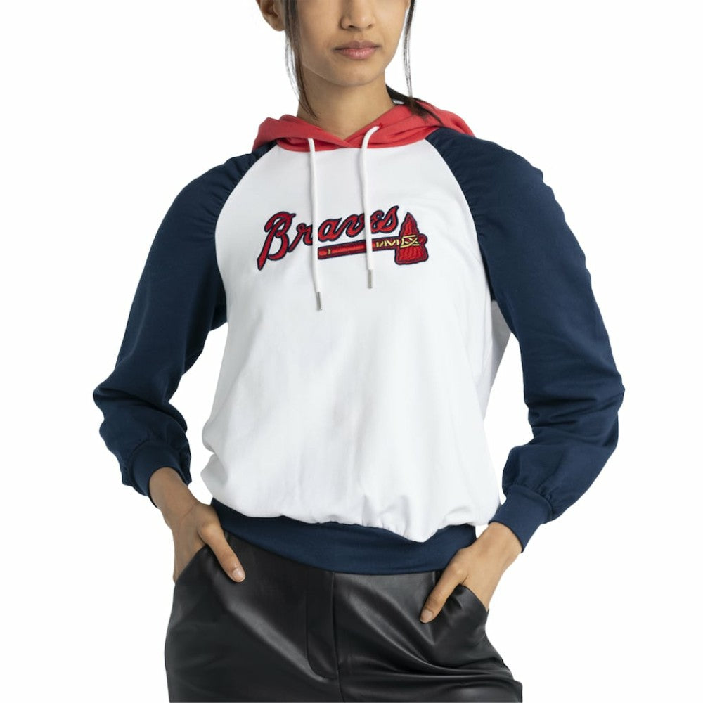 Atlanta Braves Lusso Women's Marlowe Tri-Blend Raglan Pullover Hoodie - White - MLB Online