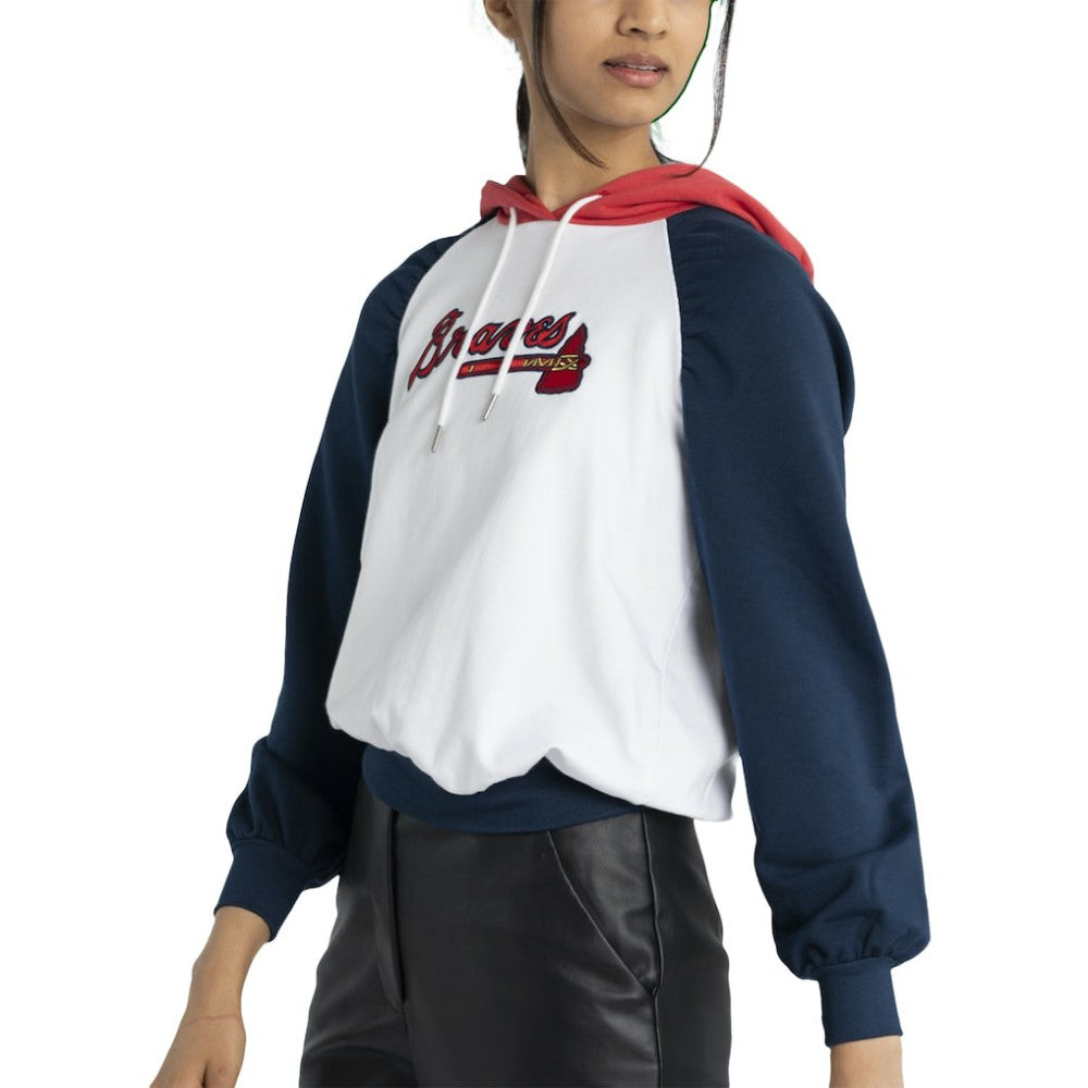 Atlanta Braves Lusso Women's Marlowe Tri-Blend Raglan Pullover Hoodie - White - MLB Online