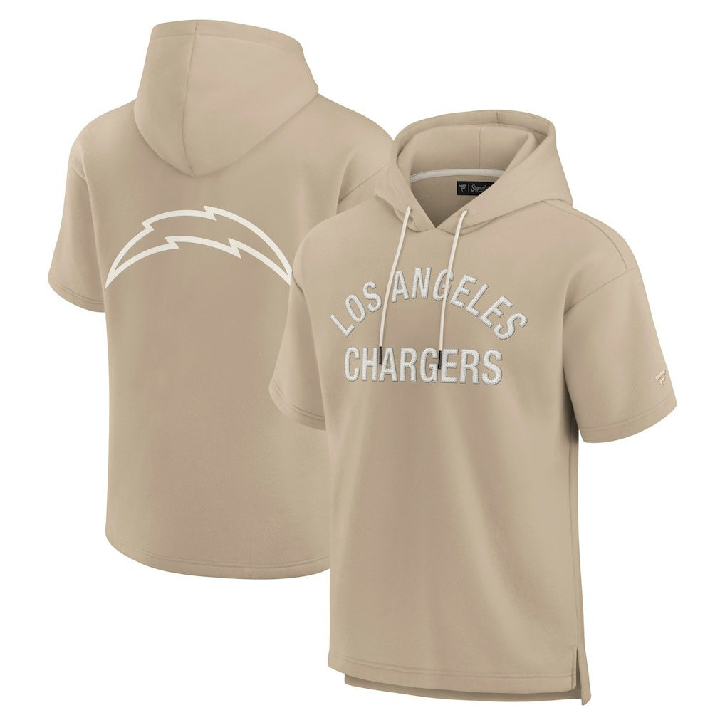 Fanatics Los Angeles Chargers Unisex Elements Super Soft Fleece Short Sleeve Pullover Hoodie Khaki