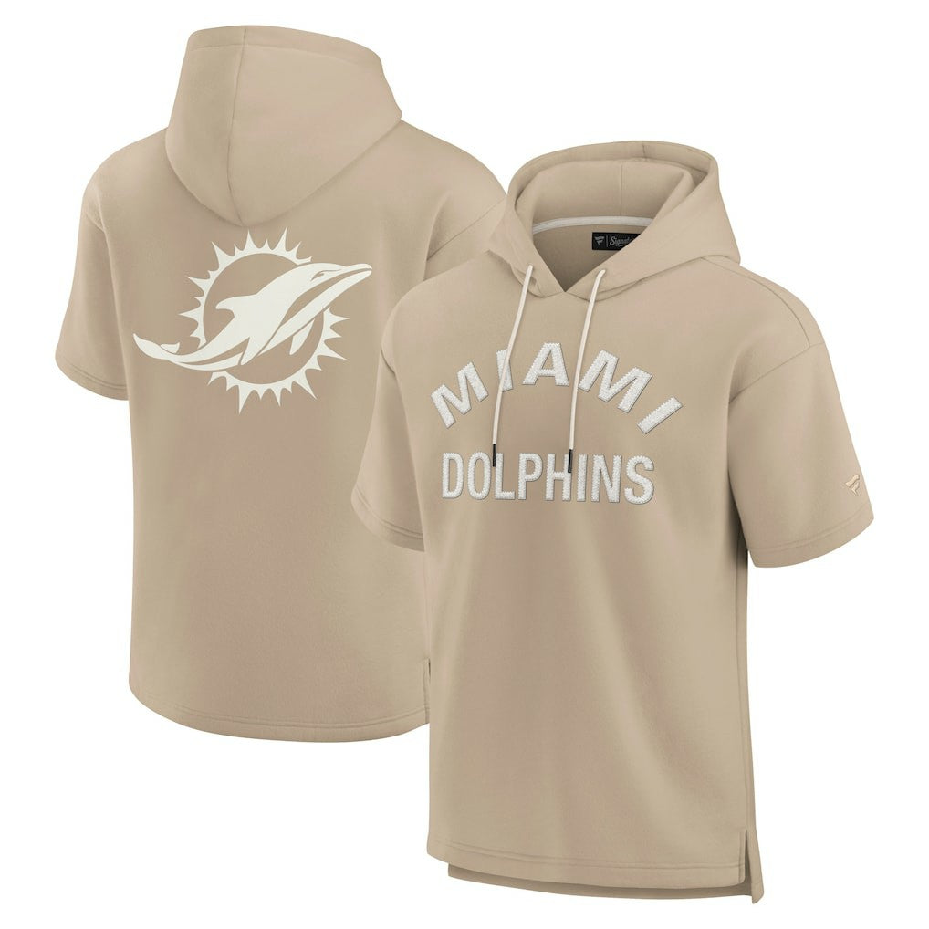 Fanatics Miami Dolphins Unisex Elements Super Soft Fleece Short Sleeve Pullover Hoodie Khaki