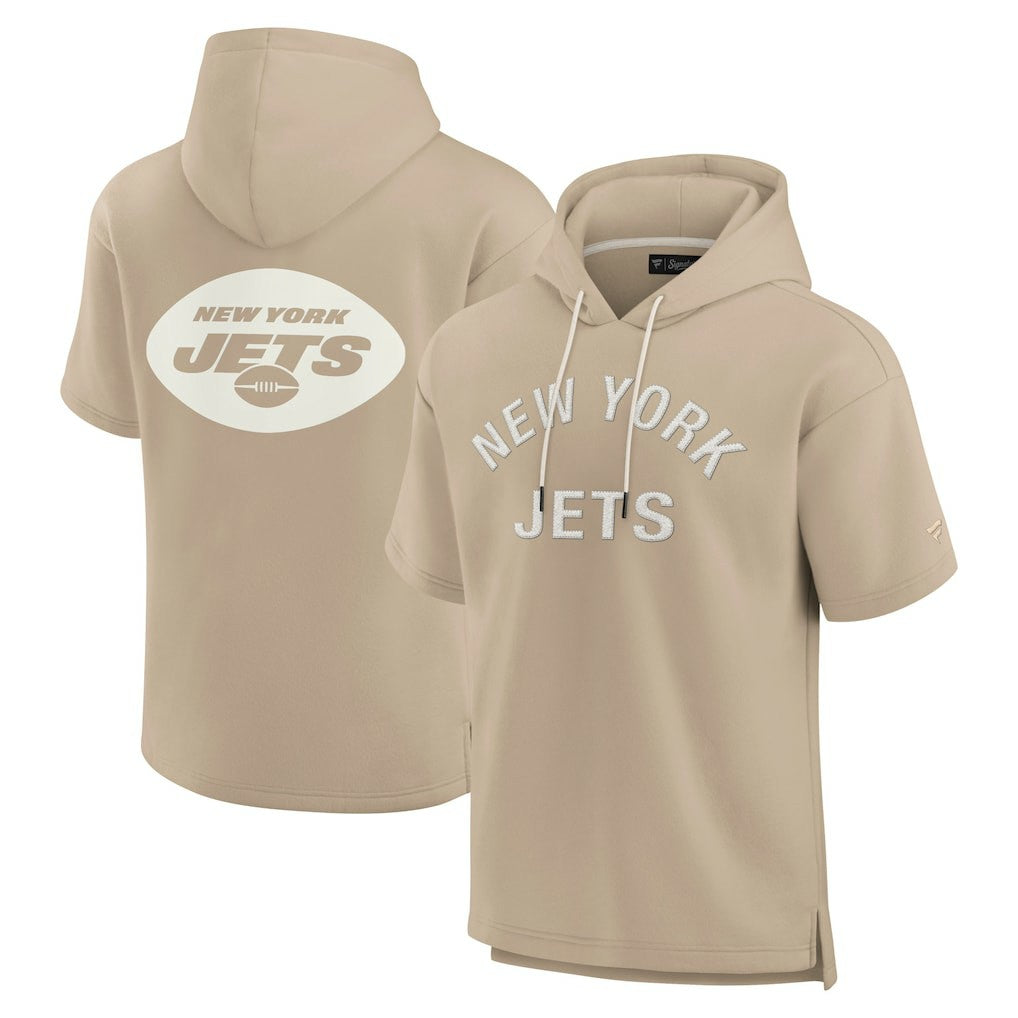 Fanatics New York Jets Unisex Elements Super Soft Fleece Short Sleeve Pullover Hoodie Khaki