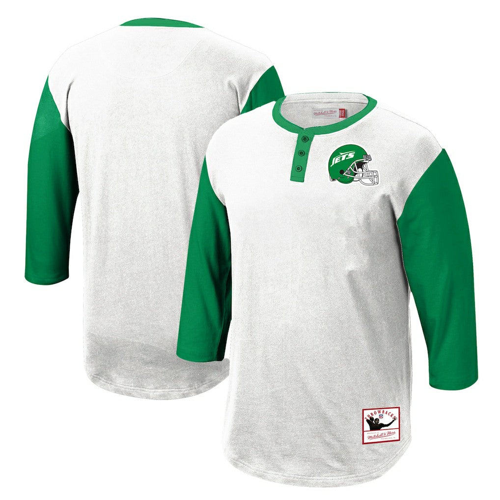 Mitchell & Ness New York Jets Legacy Slub Henley 3/4 Sleeve T-Shirt White