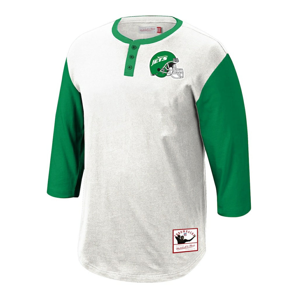 Mitchell & Ness New York Jets Legacy Slub Henley 3/4 Sleeve T-Shirt White