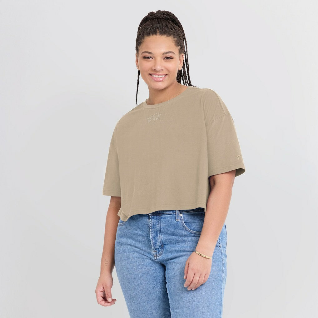 Fanatics Buffalo Bills Women's Elements Super Soft Boxy Cropped T-Shirt Khaki