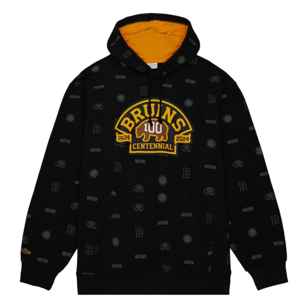 Boston Bruins Mitchell & Ness 100th Anniversary Allover Print Pullover Hoodie - Black - NHL 200328487