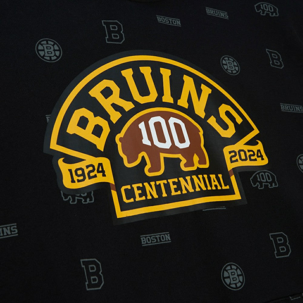 Boston Bruins Mitchell & Ness 100th Anniversary Allover Print Pullover Hoodie - Black - NHL 200328487