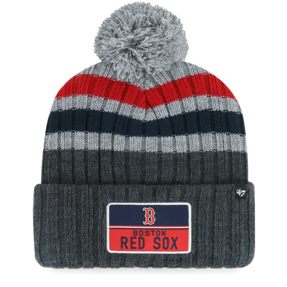 Boston Red Sox '47 Stack Cuffed Knit Hat with Pom - Gray - 47 brand Lifestyle