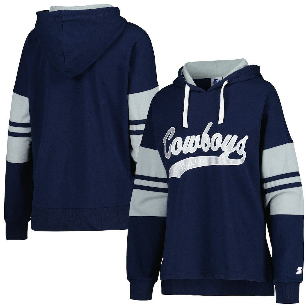 Dallas Cowboys Starter Women's Bump And Run Long Sleeve Hoodie T-Shirt Navy