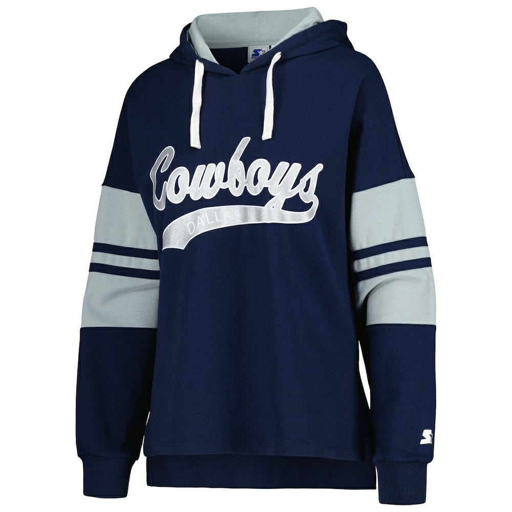 Dallas Cowboys Starter Women's Bump And Run Long Sleeve Hoodie T-Shirt Navy