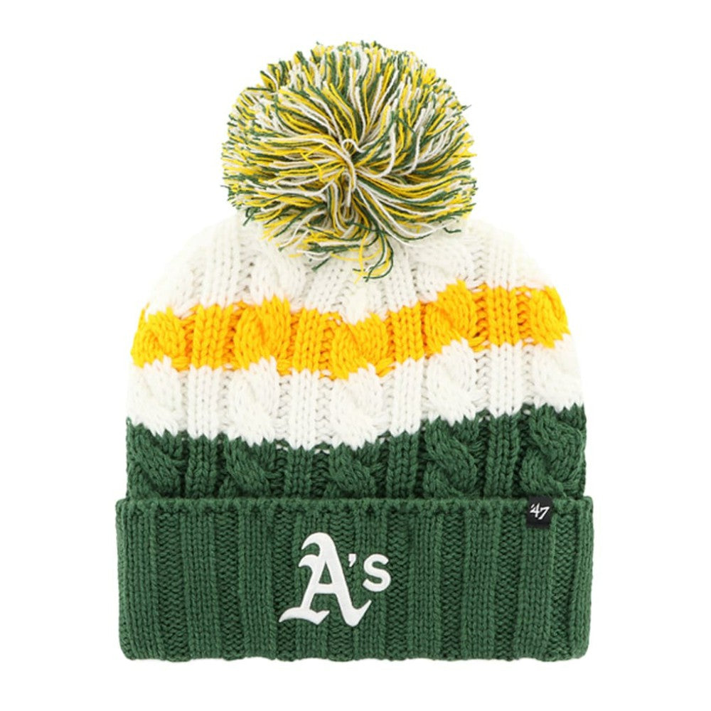 Athletics '47 Women's Ashfield Cuffed Knit Hat with Pom - White/Green - 47 brand Sale