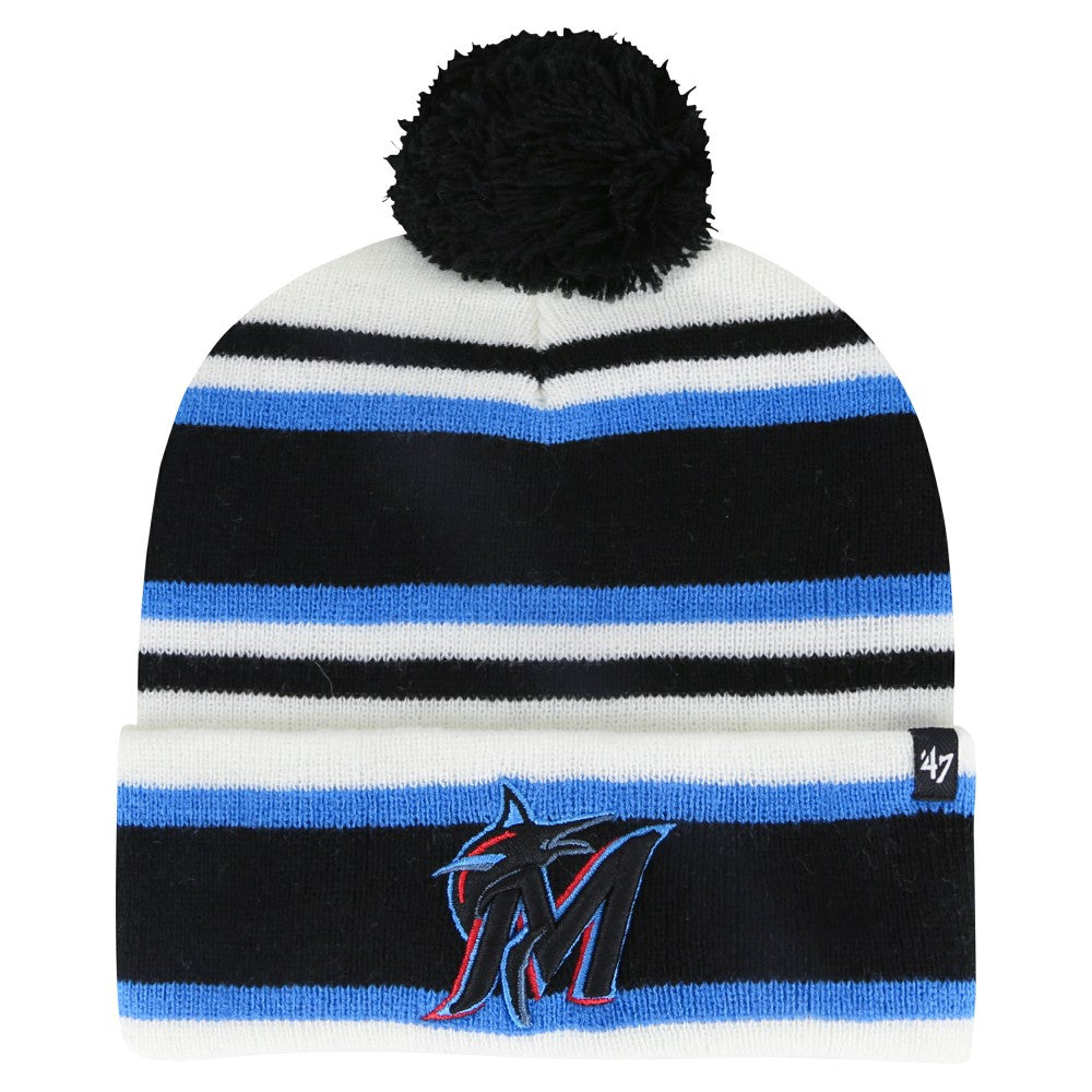 Miami Marlins '47 Youth Stripling Cuffed Knit Hat with Pom - White/Black - 47 brand Sale