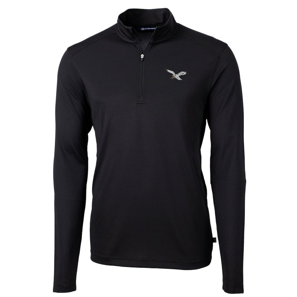 Philadelphia Eagles Cutter & Buck Gridiron Classics Big & Tall Virtue Eco Pique Recycled Quarter-Zip Pullover Top Black