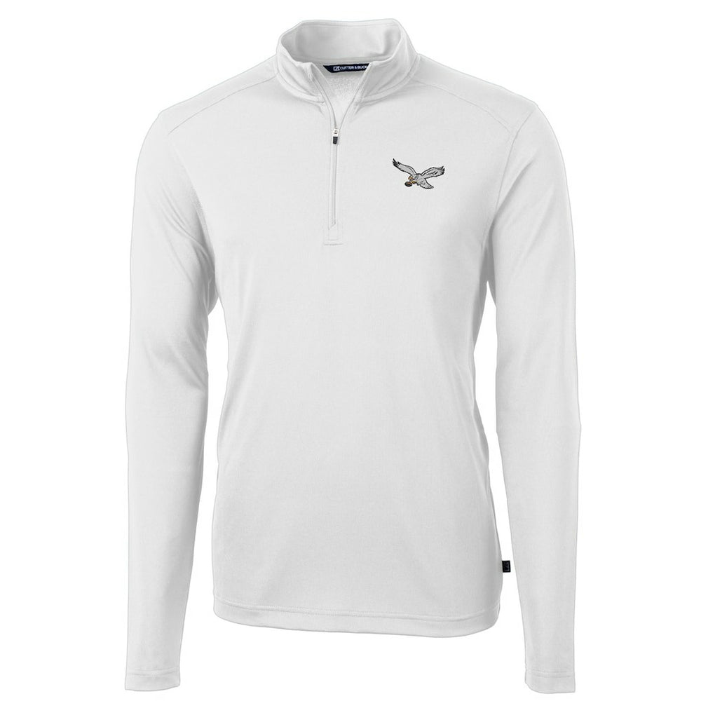 Philadelphia Eagles Cutter & Buck Gridiron Classics Big & Tall Virtue Eco Pique Recycled Quarter-Zip Pullover Top White