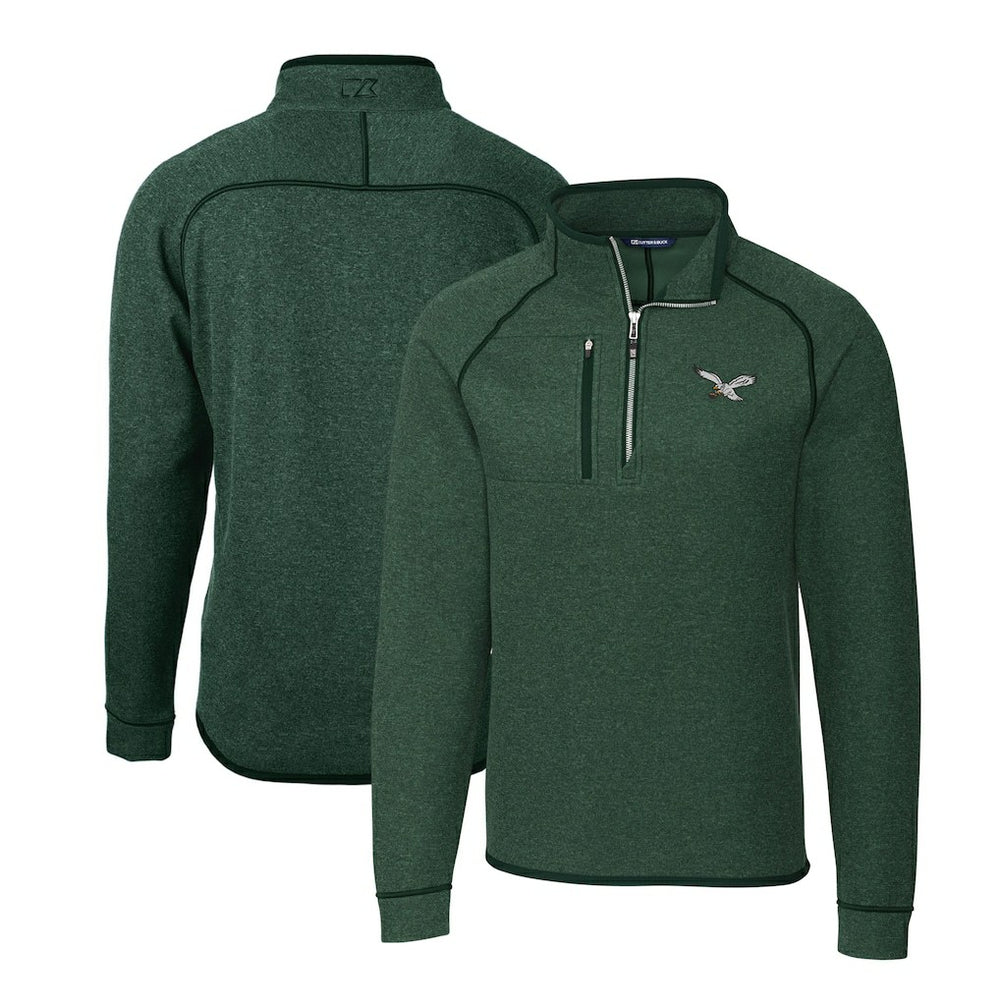 Philadelphia Eagles Cutter & Buck Gridiron Classics Big & Tall Mainsail Sweater-Knit Half-Zip Pullover Jacket Heather Green