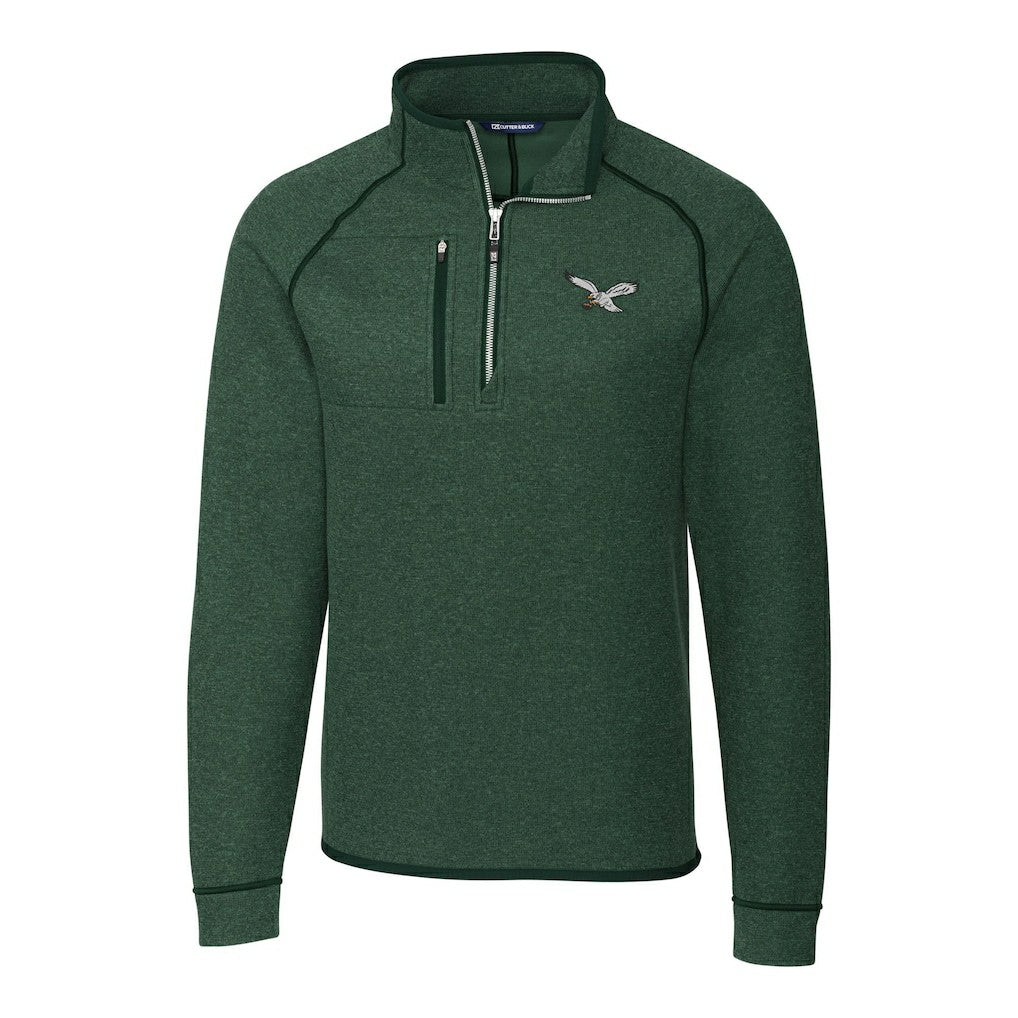 Philadelphia Eagles Cutter & Buck Gridiron Classics Big & Tall Mainsail Sweater-Knit Half-Zip Pullover Jacket Heather Green
