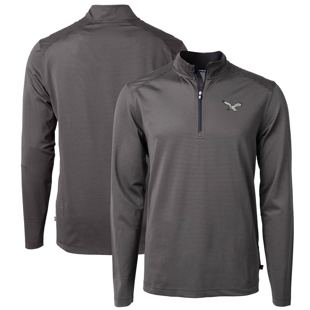 Philadelphia Eagles Cutter & Buck Gridiron Classics Big & Tall Virtue Eco Pique Micro Stripe Recycled Quarter-Zip Pullover Top Charcoal