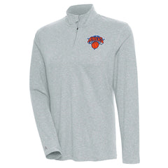 New York Knicks Antigua Women's Confront Quarter-Zip Pullover Top Heather Gray