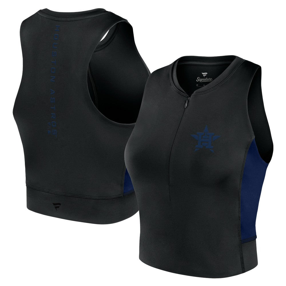 Houston Astros Fanatics Women's Studio Half-Zip Fitted Gym Tank Top - Black - Fanatics Discount